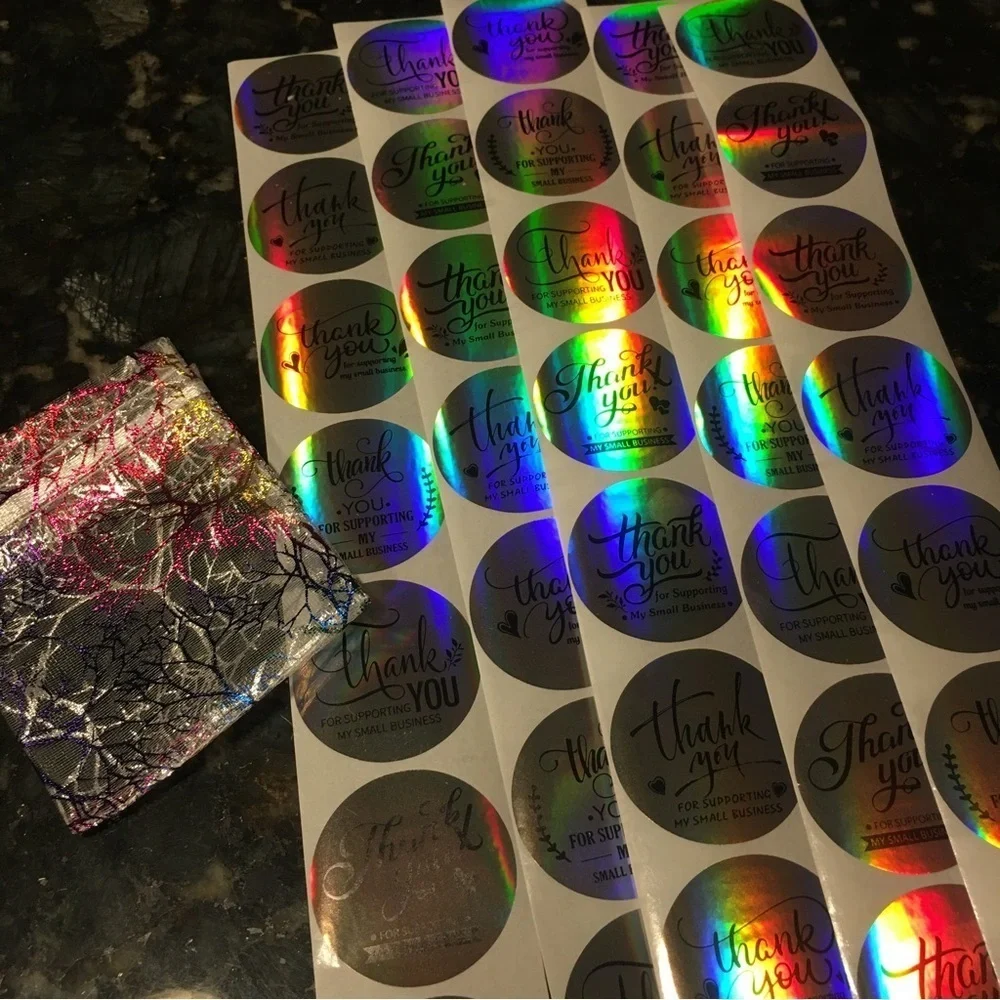 50 Count - Silver Holographic Thank You Stickers Starter Pack, 1.5 in